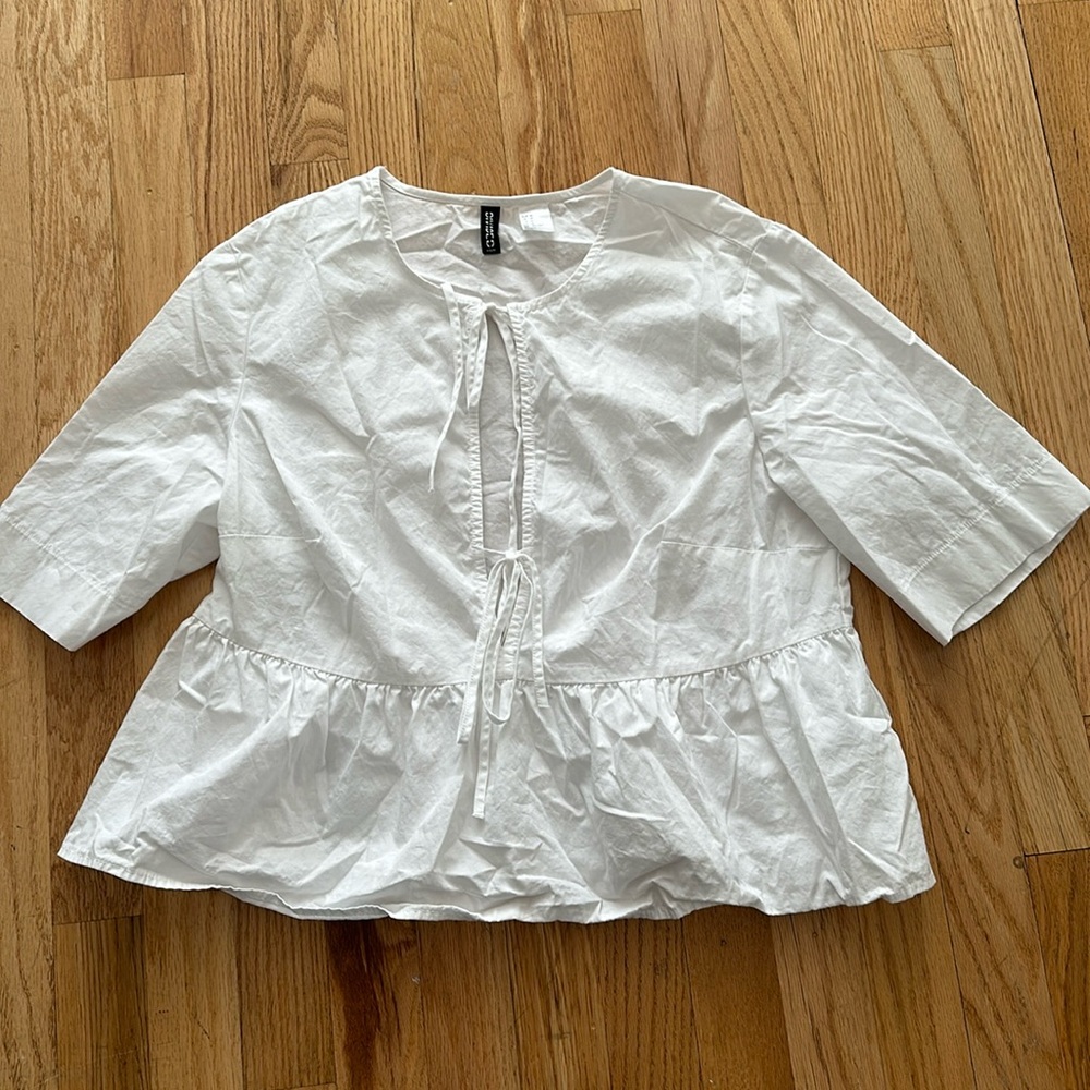 H&M White Tie Front Blouse